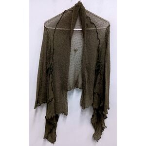 Y2K VTG Tanami Cardigan Womens OS Green Open Mesh Knit Ruffle Minimalist